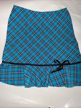 Blue Plaid Ruffle Hem Skirt with Bow